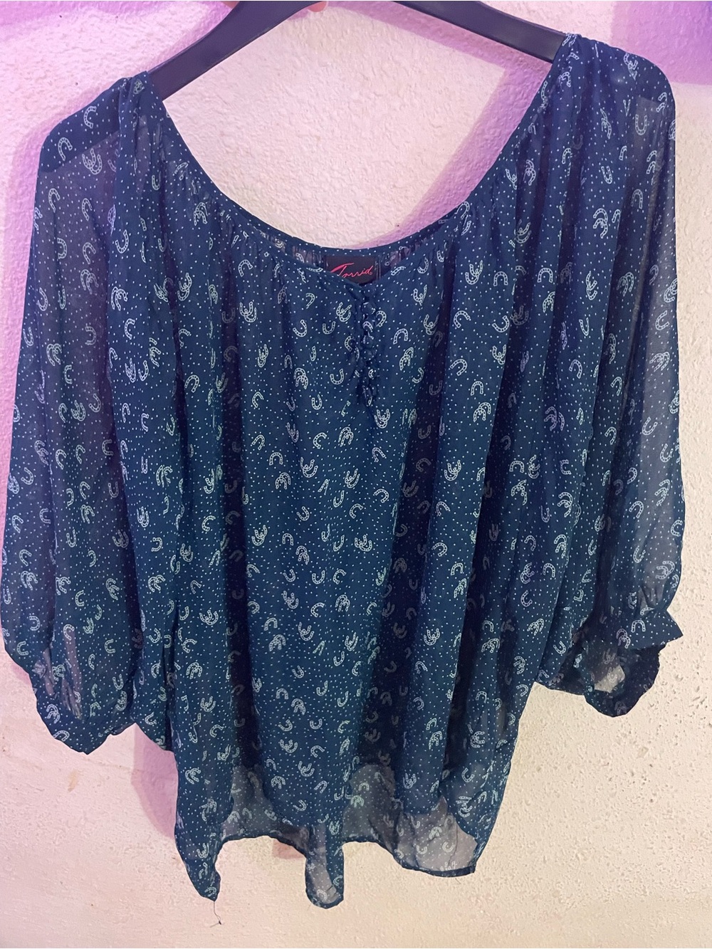 Torrid Western Horseshoe Blue Blouse Top